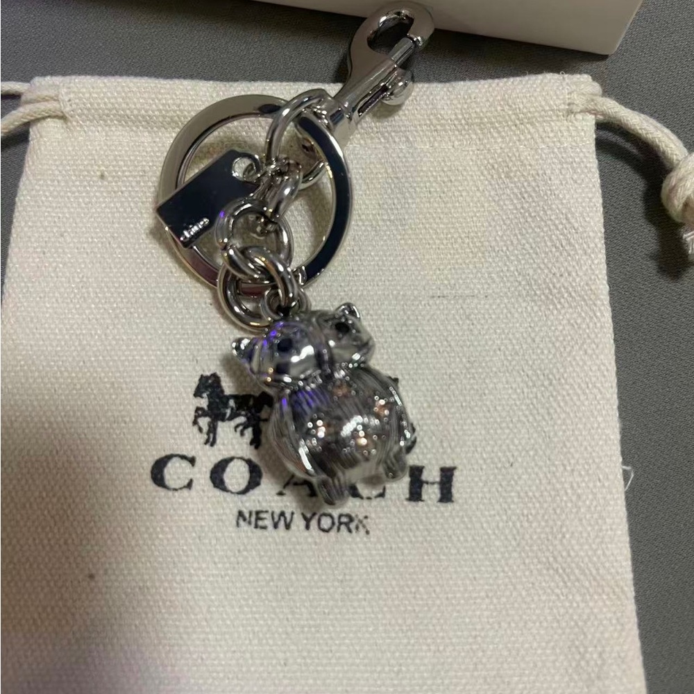 COACH Silver Pig Charm Keychain